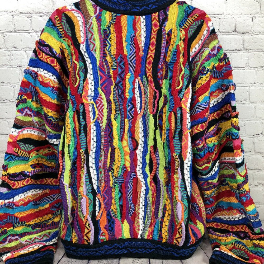Vtg COOGI Cotton Knit 3-D Sweater Australia V-Neck - Picture 4 of 11